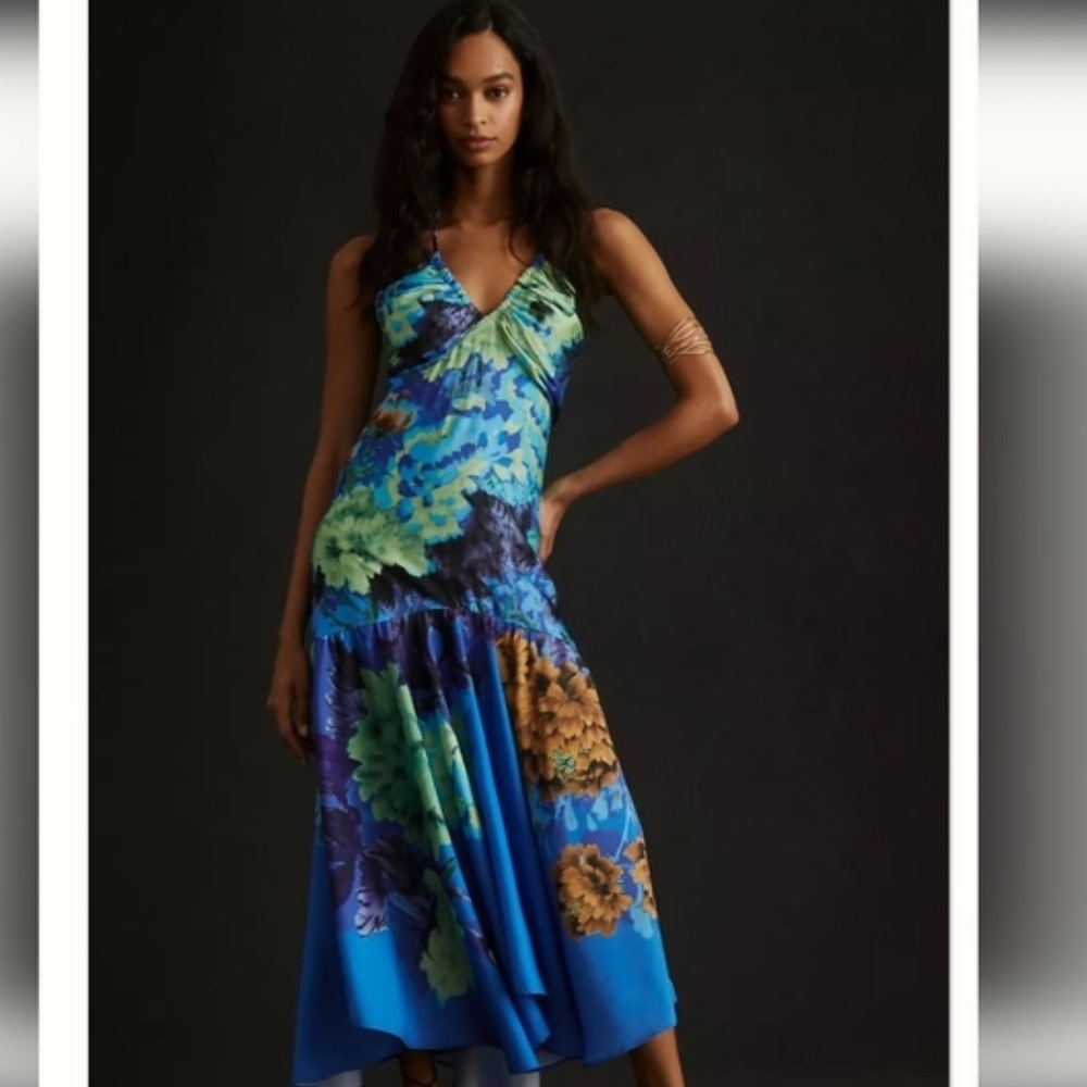 Anthropologie Delfi Collective Blue Floral Drop Waist Dress - Picture 6 of 6